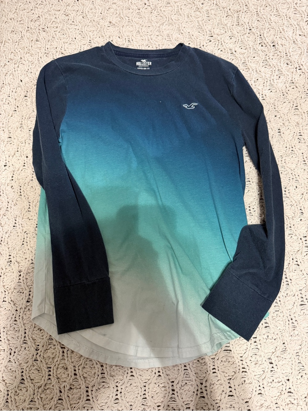 Hollister Men’s Ombre Long Sleeve Tee - Navy, Teal, Light Gray